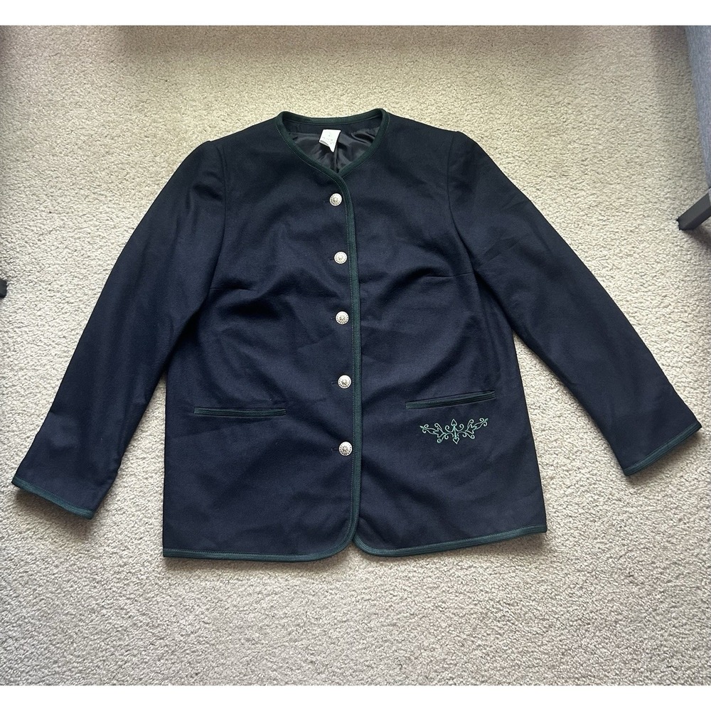 VTG Alpine Trachten Jacket Women’s Navy Wool Blend Octoberfest Folk U.S. Sz 14